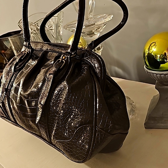 Worthington Dark Chocolate Crocodile (Faux Leather) Satchel, Double Handles, Lin - Picture 7 of 10